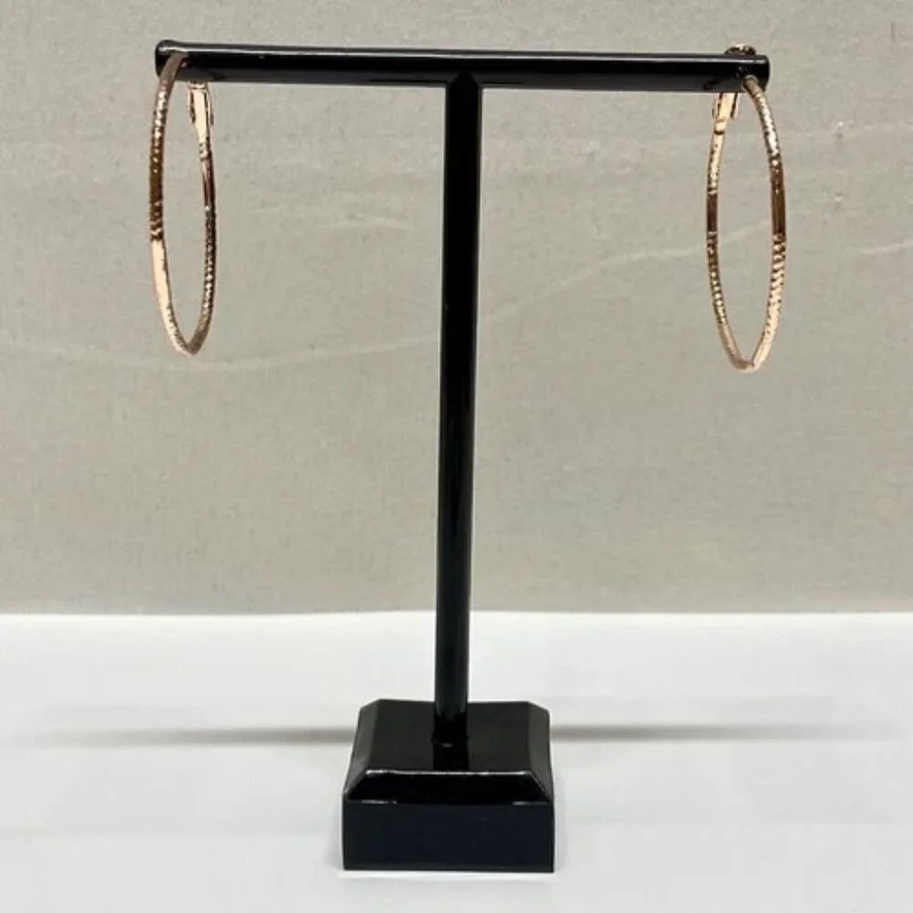 Hoop Earrings Round Elegant Detailed Rose Gold Tone 1 1/2